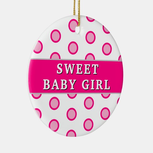 Sweet Baby Girl Pink Polka Dots Geboortestatistiek Keramisch Ornament (Rechts)