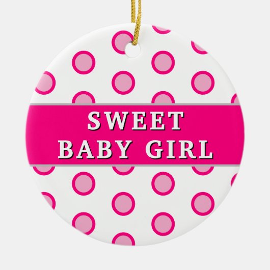 Sweet Baby Girl Pink Polka Dots Geboortestatistiek Keramisch Ornament (Voorkant)