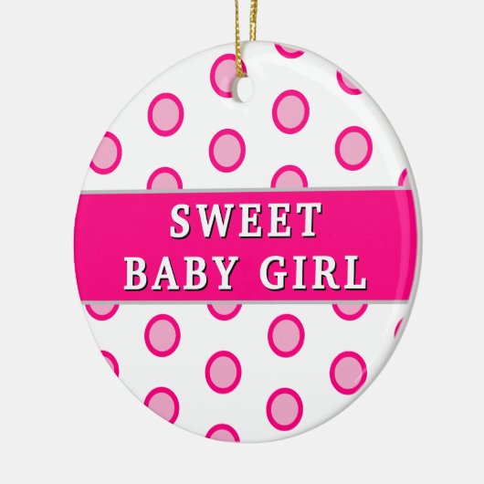 Sweet Baby Girl Pink Polka Dots Geboortestatistiek Keramisch Ornament (Links)