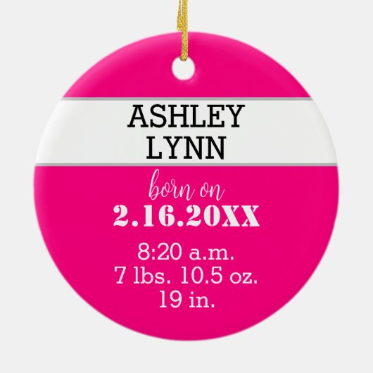 Sweet Baby Girl Pink Polka Dots Geboortestatistiek Keramisch Ornament (Achterkant)