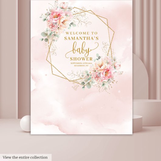 Sweet Baby Girl poeder roze gouden pioenen achterg Wandkleed