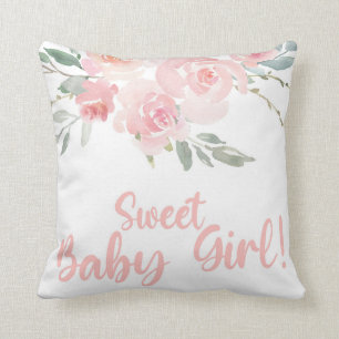 Sweet Baby Girl roze florale baby shower kussen. Kussen