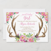 Sweet baby girl rustige boho antlers baby shower kaart (Voorkant)