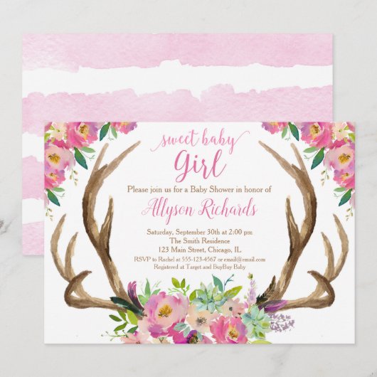 Sweet baby girl rustige boho antlers baby shower kaart (Voorkant / Achterkant)