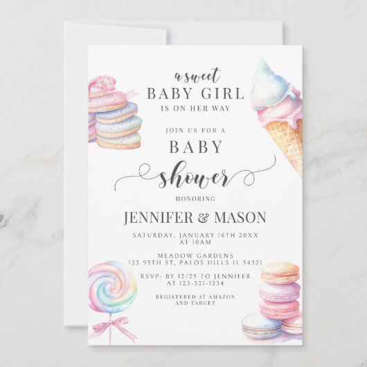 Sweet Baby Girl Schattige Pastel Snoep Baby shower Kaart (Voorkant)