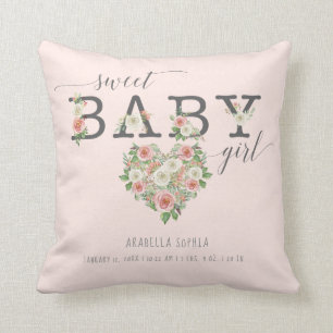 Sweet Baby Girl   Vogelvlekken Hart Blush Floral Kussen