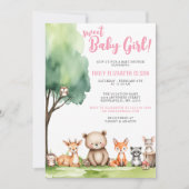 Sweet Baby Girl Woodland Animals Baby shower Kaart (Voorkant)