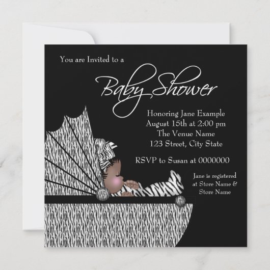 Sweet Baby Girl Zebra Baby shower Uitnodiging (Achterkant)