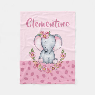 Sweet Baby Girl's Elephant Floral Animal Print Fleece Deken