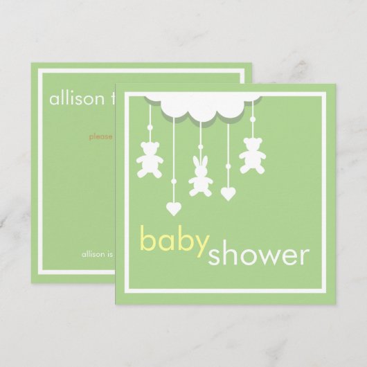 Sweet Baby Green Mobile Baby shower Invitation Kaart (Voorkant / Achterkant)
