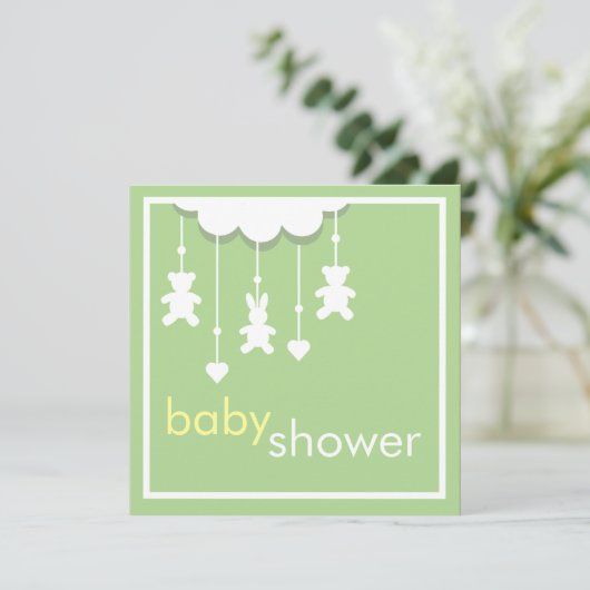 Sweet Baby Green Mobile Baby shower Invitation Kaart (Staand voorkant)