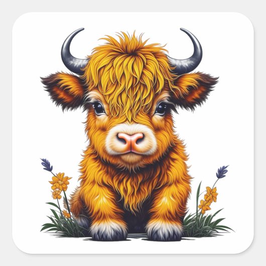 Sweet Baby Highland Koe Vierkante Sticker (Voorkant)