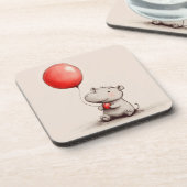 Sweet Baby Hippo met rode ballon Bier Onderzetter (Linkerzijde)