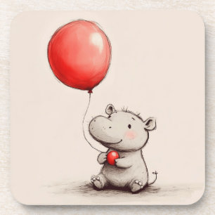 Sweet Baby Hippo met rode ballon Bier Onderzetter