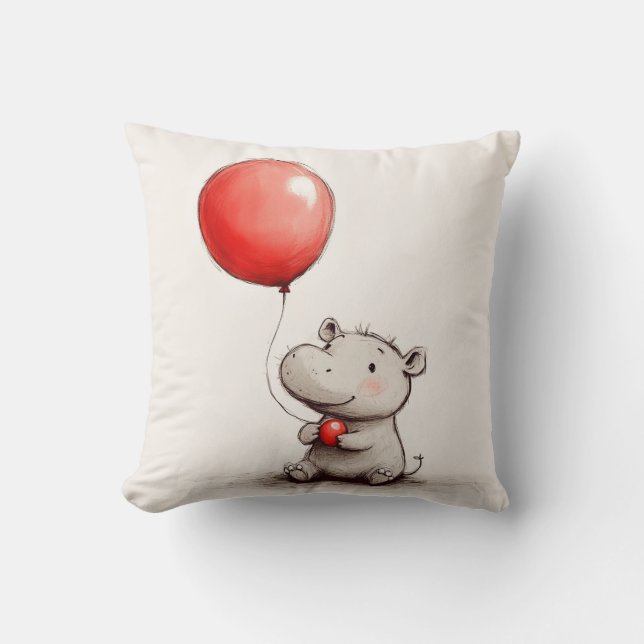 Sweet Baby Hippo met rode ballon Kussen (Voorkant)