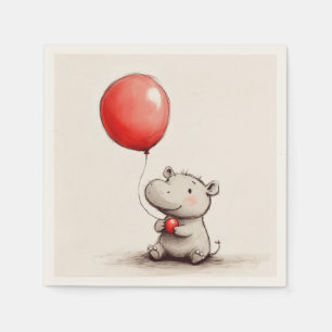 Sweet Baby Hippo met rood ballonpapier Servet