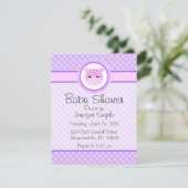 Sweet Baby Hippo Paarse Baby Shower Invitaties Kaart (Staand voorkant)