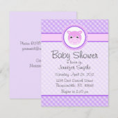 Sweet Baby Hippo Paarse Baby Shower Invitaties Kaart (Voorkant / Achterkant)