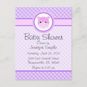 Sweet Baby Hippo Paarse Baby Shower Invitaties Kaart