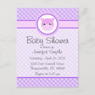 Sweet Baby Hippo Paarse Baby Shower Invitaties Kaart