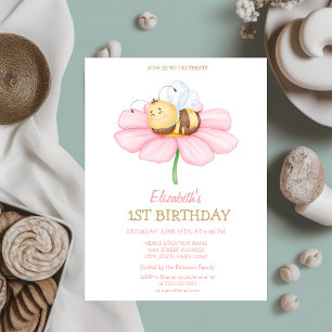 Sweet Baby Honey Bee Flower Striped Birthday Kaart