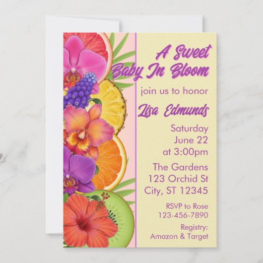 Sweet Baby in Bloom, flowers & fruit baby shower Kaart (Voorkant)