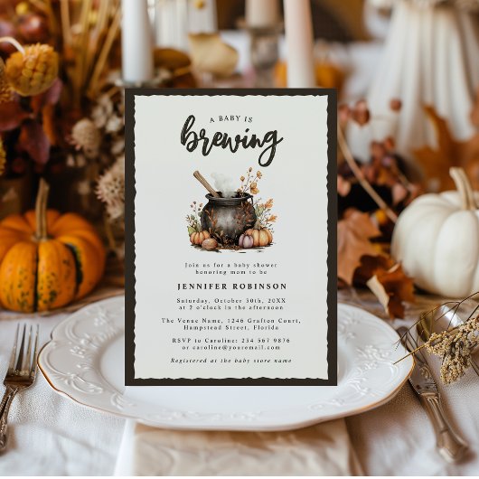 Sweet Baby Is Brewing Halloween Baby Shower Kaart