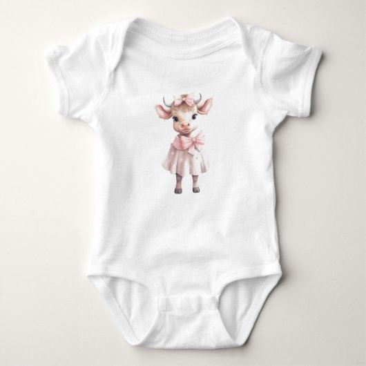 Sweet Baby Koe Kalf in Roze Jurk Romper (Voorkant)