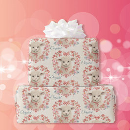 Sweet Baby Lamb Naam toevoegen Spring Cadeaupapier