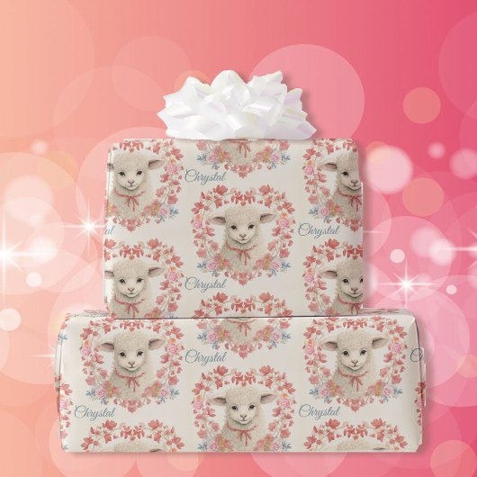 Sweet Baby Lamb Naam toevoegen Spring Cadeaupapier