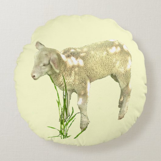 Sweet Baby Lamb op de Gele Ronde Pillow Rond Kussen (Voorkant)