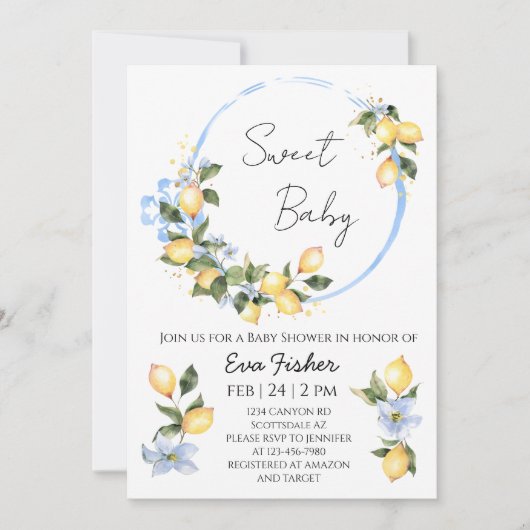 Sweet Baby Lemon Baby shower Kaart (Voorkant)