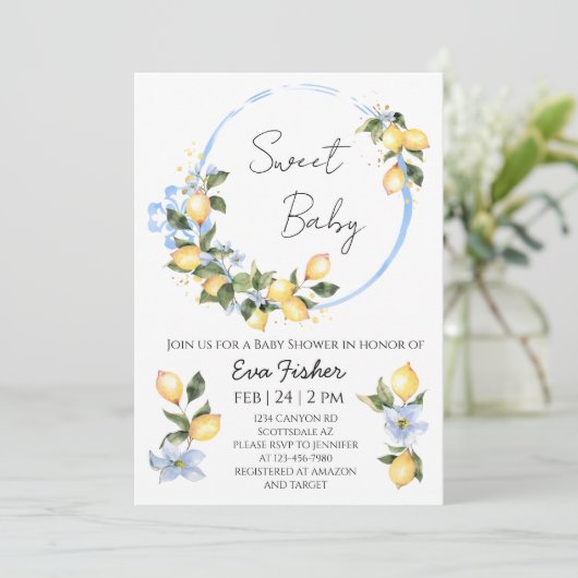 Sweet Baby Lemon Baby shower Kaart (Staand voorkant)