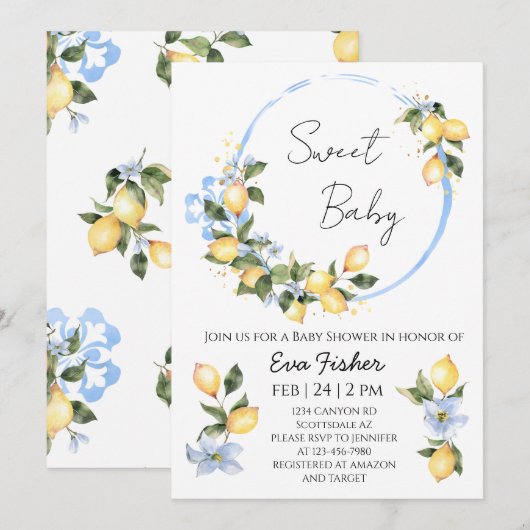 Sweet Baby Lemon Baby shower Kaart (Voorkant / Achterkant)