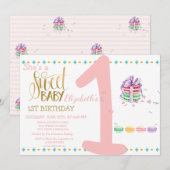 Sweet Baby Macarons Striped Birthday Kaart (Voorkant / Achterkant)