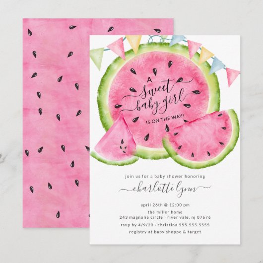 Sweet Baby Meisje Watermeloen Baby shower Invitati Kaart (Voorkant / Achterkant)