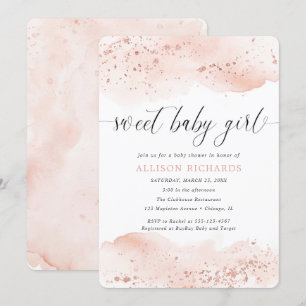 Sweet baby meisje waterverf roos gouden blush roze kaart