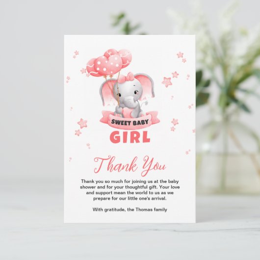 Sweet Baby Olifant Baby shower Bedankkaart (Staand voorkant)