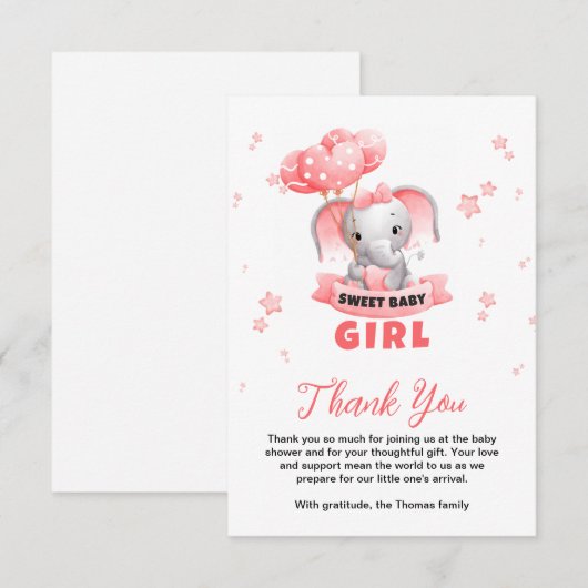 Sweet Baby Olifant Baby shower Bedankkaart (Voorkant / Achterkant)