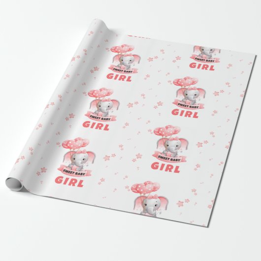 Sweet Baby Olifant Baby shower Cadeaupapier (Uitgerold)