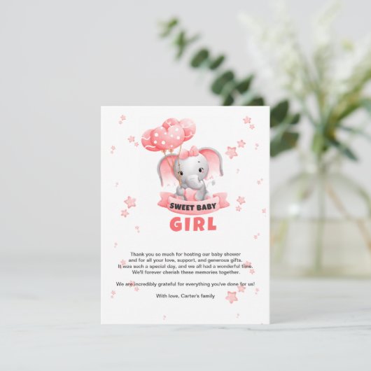 Sweet Baby Olifant Baby shower Informatiekaartje (Staand voorkant)