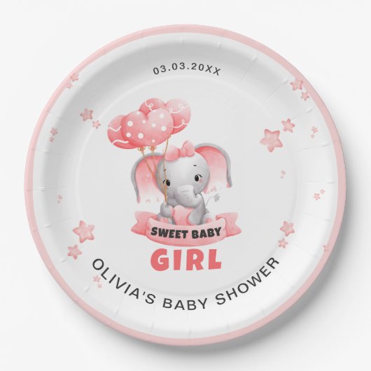 Sweet Baby Olifant Baby shower Papieren Bordje (Voorkant)