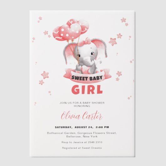 Sweet Baby Olifant Baby shower Vellum Uitnodigingen (Voorkant)