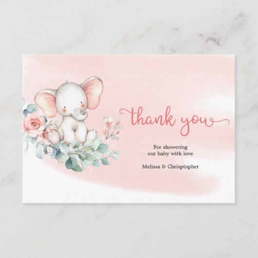 Sweet baby olifant op eucalyptus bedankt informatiekaartje (Voorkant)