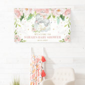 Sweet Baby Olifant Roze Bloemen Achtergrond Welkom Spandoek (Insitu)