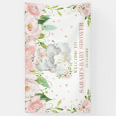 Sweet Baby Olifant Roze Bloemen Achtergrond Welkom Spandoek (Verticaal)