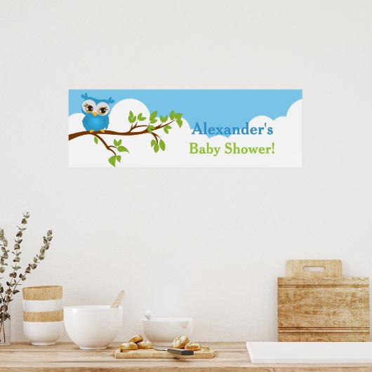 Sweet Baby Owl Boy Baby shower Banner Poster (Keuken)
