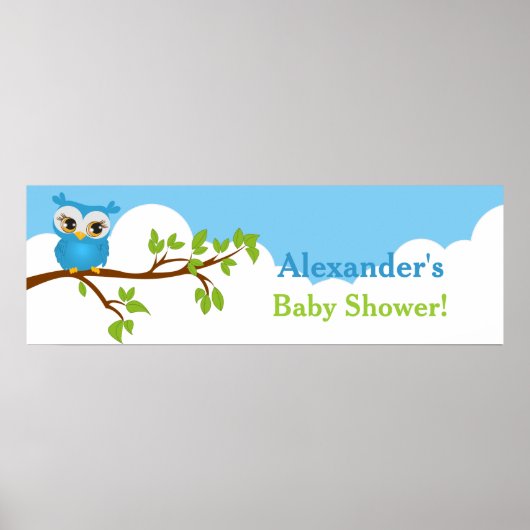 Sweet Baby Owl Boy Baby shower Banner Poster (Voorkant)