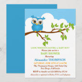 Sweet Baby Owl Boy Baby shower Uitnodiging (Voorkant / Achterkant)