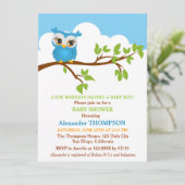 Sweet Baby Owl Boy Baby shower Uitnodiging (Staand voorkant)